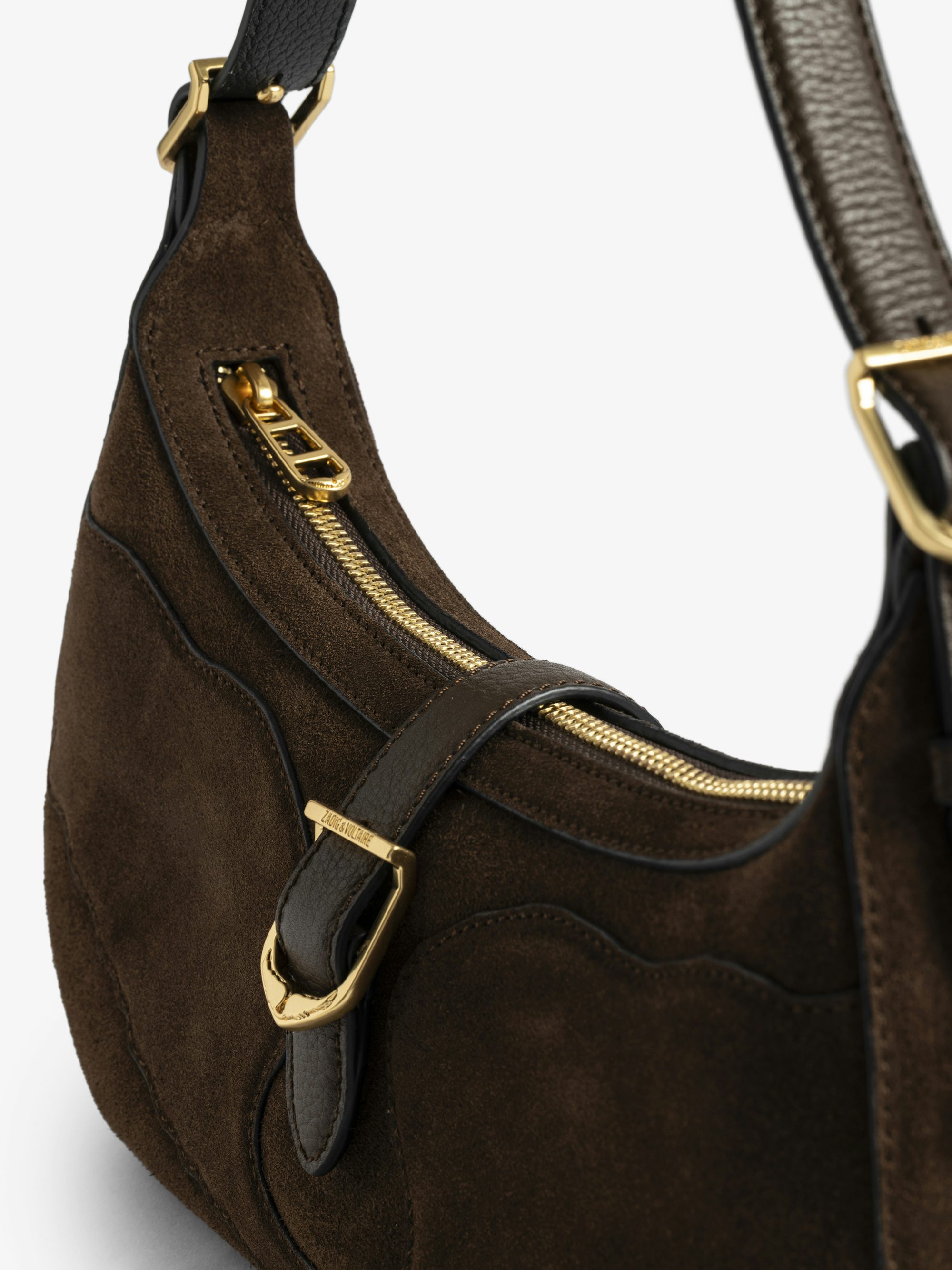 Moonrise Bag - Baguette bag in suede with leather handle and signature wings.